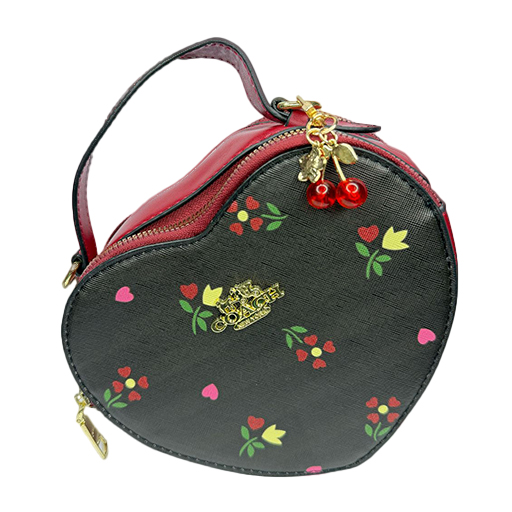 Heart-shaped Coach Bag with Top Handle and Cherry Print Leather