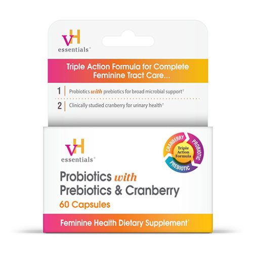 vH Essentials Probiotics with Prebiotics and Cranberry Feminine Health Supplement – 60 Capsules